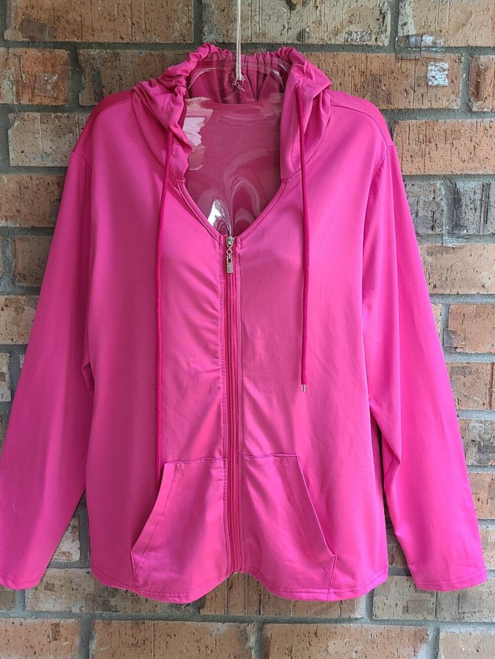 SHEIN Curve Womens Top Hoodie Full Zip Kangaroo Pockets Pink Size 2XL - Picture 9 of 9